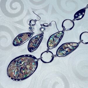Erica Lyons adjustable abalone pendant necklace & drop earrings set